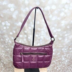 HARBOUR 2ND Quilted Washed Leather Purple Shoulder Bag Classic Zip Pockets